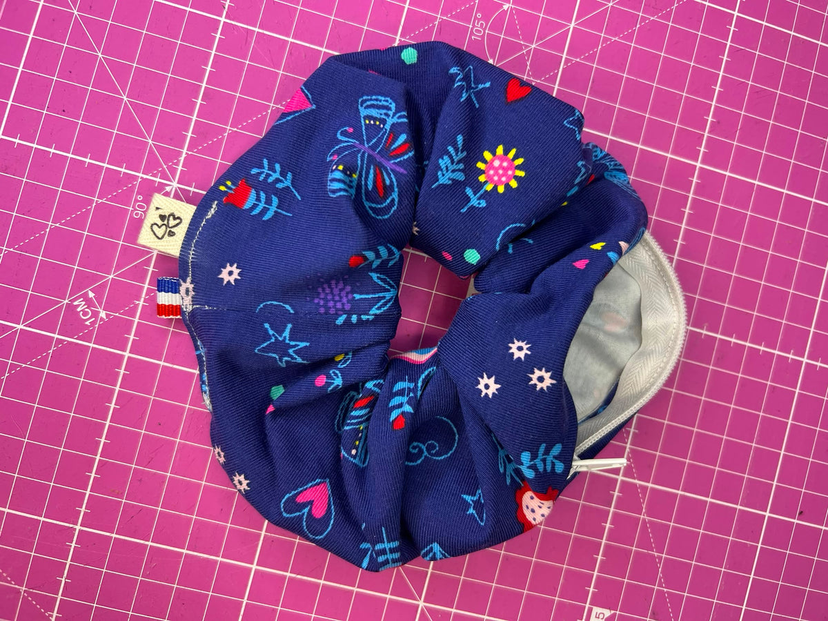 Chouchou Zippé Multi-fonction - Fleuri Bleu